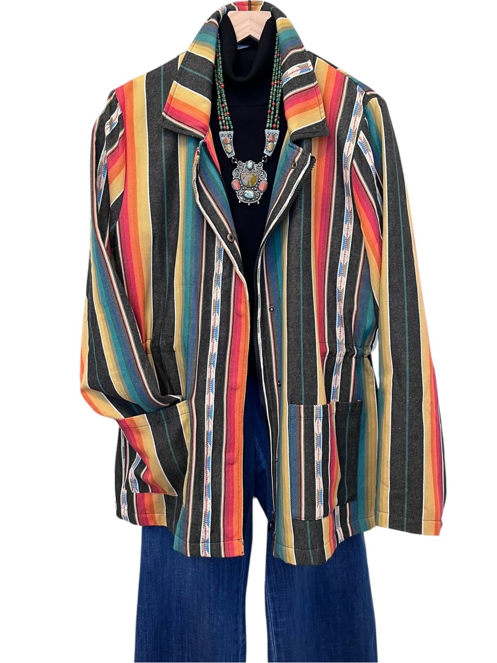 Outback Trading Co. Southwestern Aztec Stripe Lightweight Cotton Jacket NWT LG